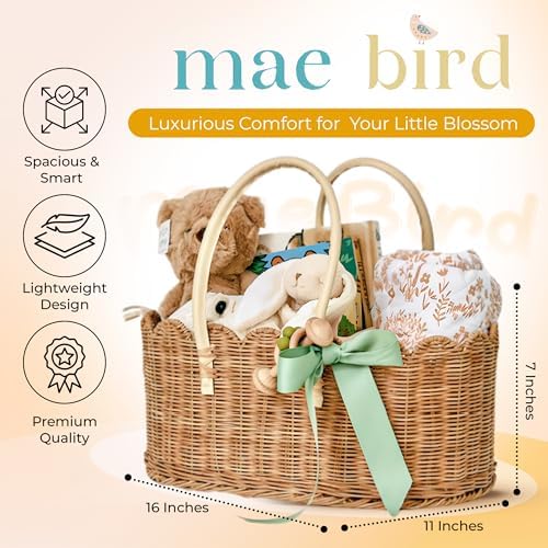 Mae Bird Rattan Diaper Caddy Organizer with Handles 1