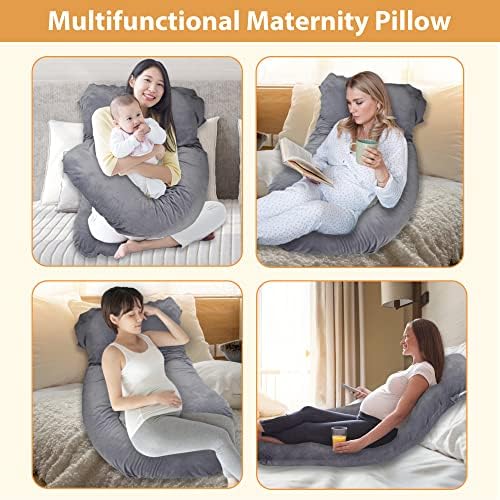 LONABR J-Shape Pregnancy Pillow with Velvet Cover