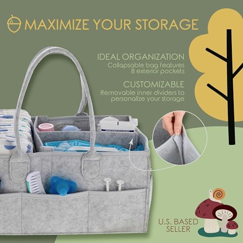 Acorn Baby Diaper Caddy Organizer - 15x9in Marble Gray Felt
