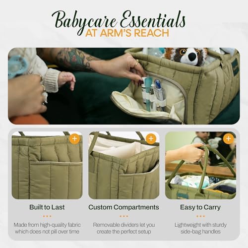 Large Diaper Caddy Organizer with Handle - Deep Olive Green