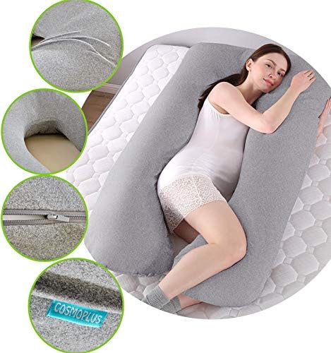 COSMOPLUS U Shaped Full Body Pillow Case for Maternity - Light Grey