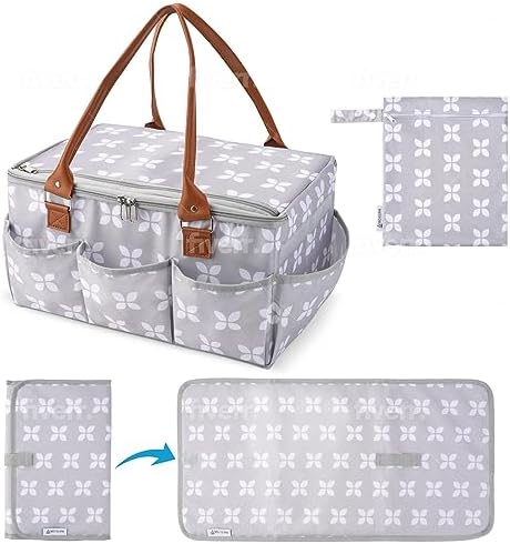 Moteph Diaper Caddy Organizer - Large Grey with Changing Mat and Lid