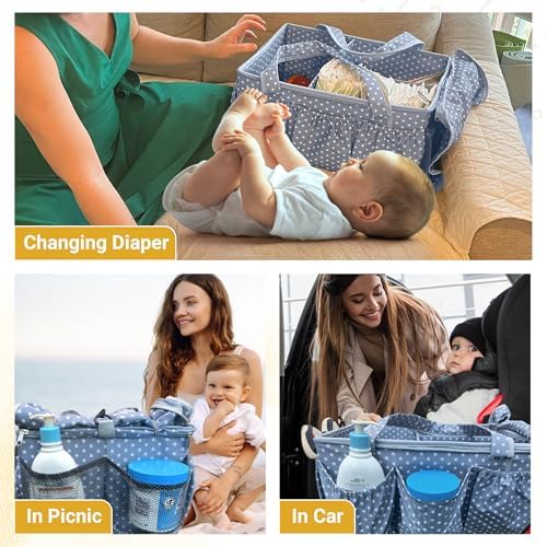 Extra Large Diaper Caddy with Lid Cover and Shoulder Strap