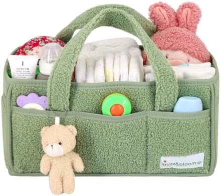 BuzzBloom Baby Teddy Diaper Caddy Organizer Sage 1