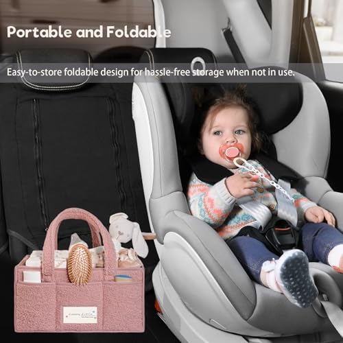 Luxury Little Diaper Caddy Organizer - Pink Cotton Rope Basket