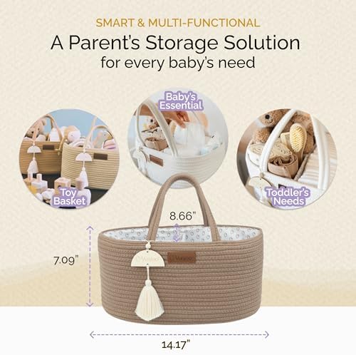 Yunioo BoHo Diaper Caddy Organizer with Tassel Brown