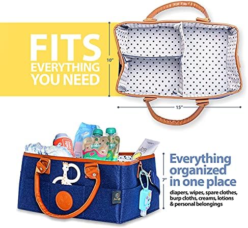 Baby Diaper Caddy Organizer Tote - Felt Leather Baby Blue