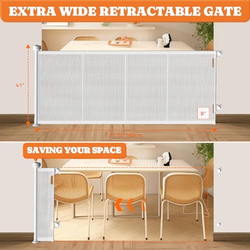 Pawtners Retractable Baby Gate with Cat Door - Extra Wide 71