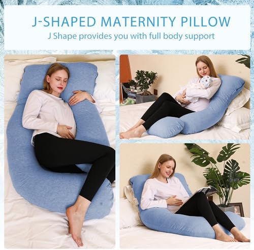 Chilling Home U-Shaped Pregnancy Pillow with Removable Cover Blue-Jersey 58 Inch