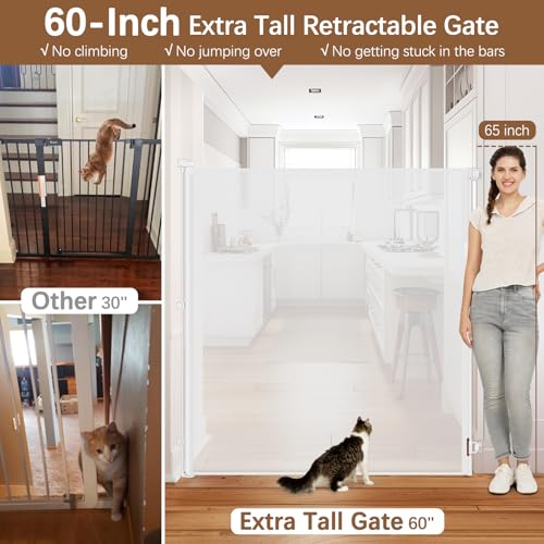 60 Inch Tall Retractable Pet Gate - Jump Proof 5ft Dog Cat Barrier