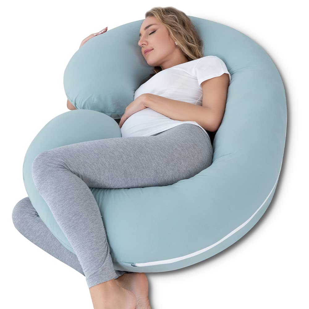 INSEN C-Shaped Pregnancy Pillow with Cooling Cotton Cover