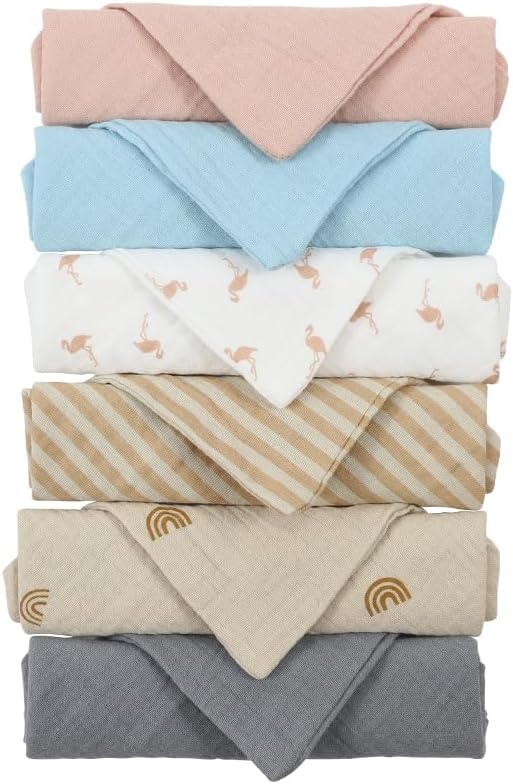 Kjuti Organic Muslin Washcloths 4 Layer 9x9 Inch 6 Pack