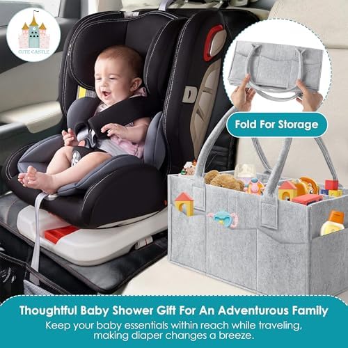 Cute Castle 2 Pack Diaper Caddy Organizer - Portable Grey Large