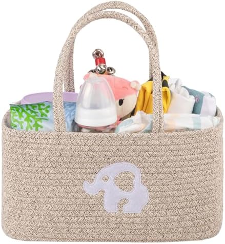 OIAHOMY Diaper Caddy Organizer - Brown Portable Baby Basket with Handles