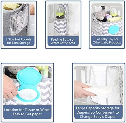 Hanging Diaper Caddy for Crib Playard Gray White
