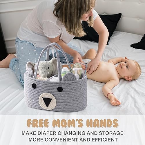 InfiBay Baby Diaper Caddy Organizer Large Bear Cotton Rope