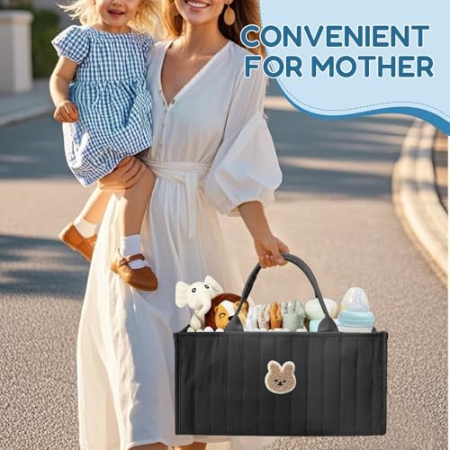 Baby Diaper Caddy Organizer with Handles - Black