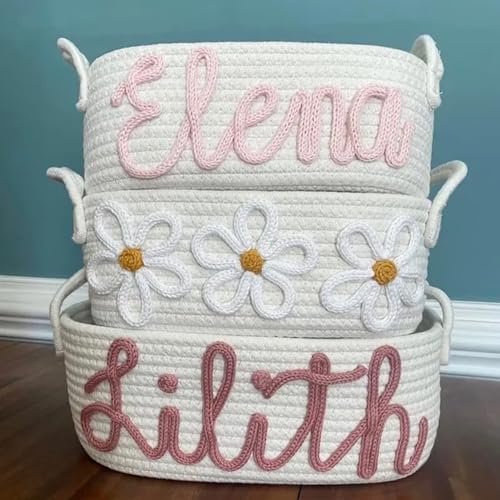 Personalized Baby Name Basket with Cotton Rope Design 1