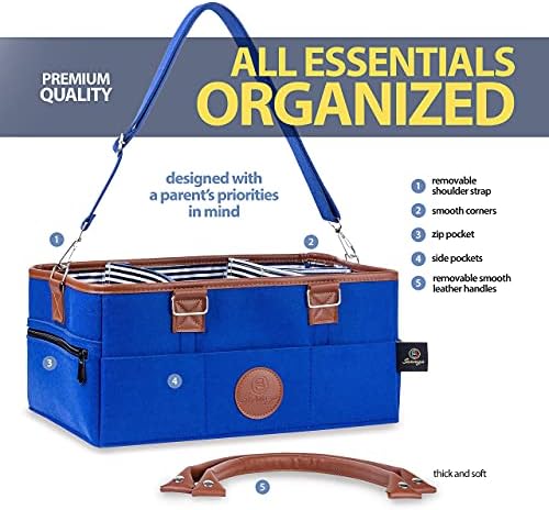 Baby Diaper Caddy Organizer Tote - Felt Leather Baby Blue