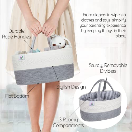 KiddyCare Woven Diaper Caddy Basket with Handle Lid
