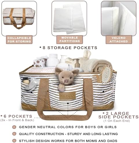 KIDSco Baby Diaper Caddy - Portable Nursery Organizer