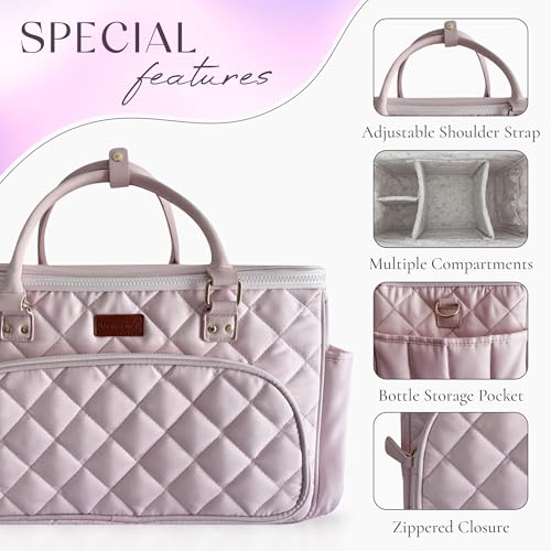 MOMCANDO Diaper Bag Tote with Dividers - Pink 1