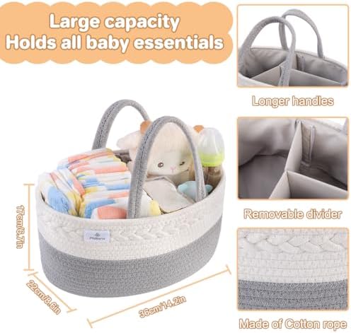 PHILORN Woven Diaper Caddy with Dividers