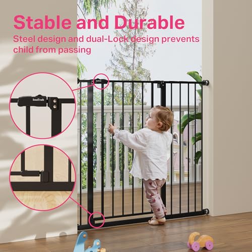 InnoTruth 36 Baby Gate for Stairs and Doorways Dual Lock Black