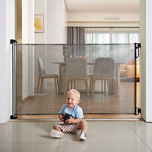EasyBaby Extra Wide Retractable Baby Gate 33 Tall 71 Wide Grey