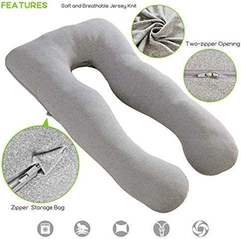 COSMOPLUS U Shaped Full Body Pillow Case for Maternity - Light Grey