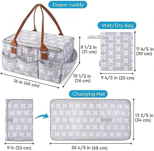 Moteph Diaper Caddy Organizer - Large Grey with Changing Mat and Lid