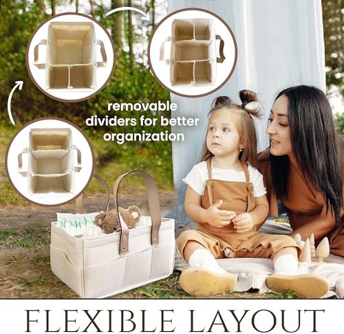 Diaper Caddy with Leather Handle Adjustable Storage