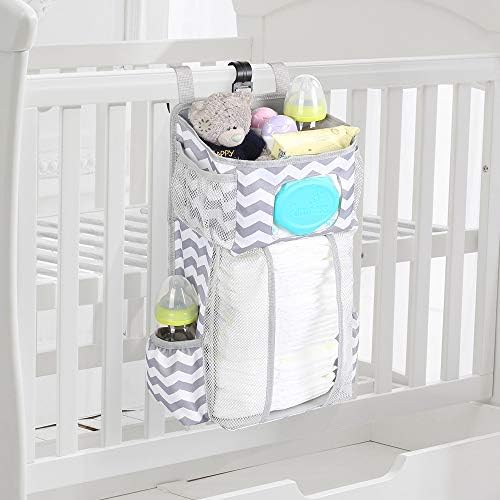 Hanging Diaper Caddy for Crib Playard Gray White