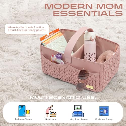 LUKJOJO Dusty Rose Diaper Caddy with Handle