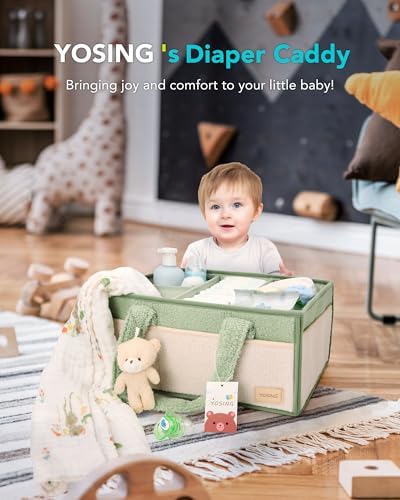YOSING Diaper Caddy Organizer with 13 Pockets - Green and White