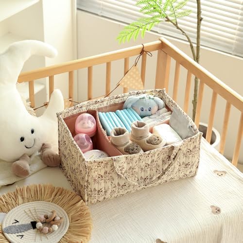 MOMIGO Floral Baby Diaper Caddy Organizer - Orange