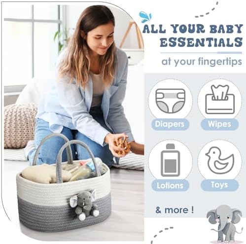 FoldTier Elephant Diaper Caddy Organizer Cart for Nursery