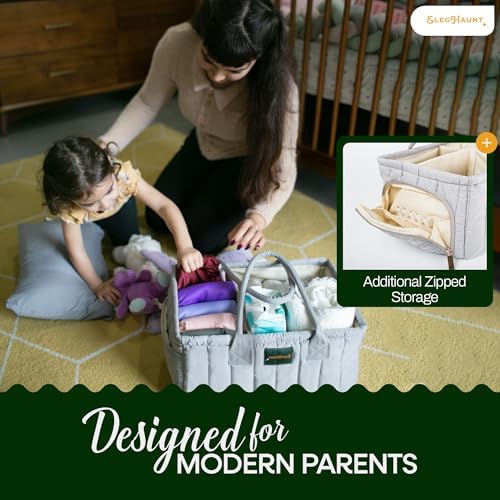 Large Diaper Caddy Organizer with Handle Gray 1