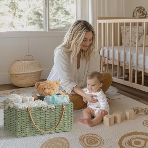 HBlife Green Baby Diaper Caddy with Paper Rope Storage