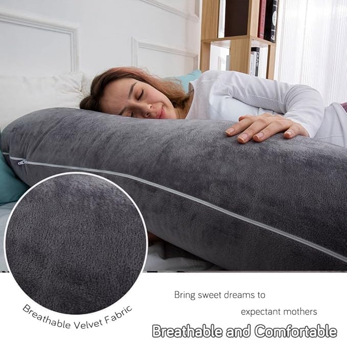 AMCATON 60 Inch U-Shaped Pregnancy Pillow with Velvet Cover