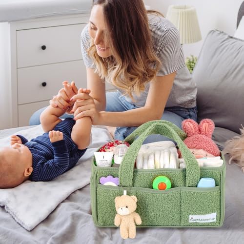 BuzzBloom Baby Teddy Diaper Caddy Organizer Sage 1
