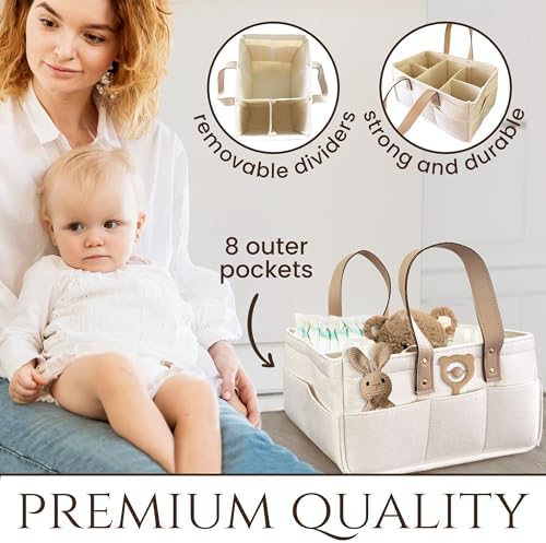 Diaper Caddy with Leather Handle Adjustable Storage