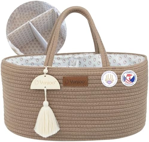 Yunioo BoHo Diaper Caddy Organizer with Tassel Brown