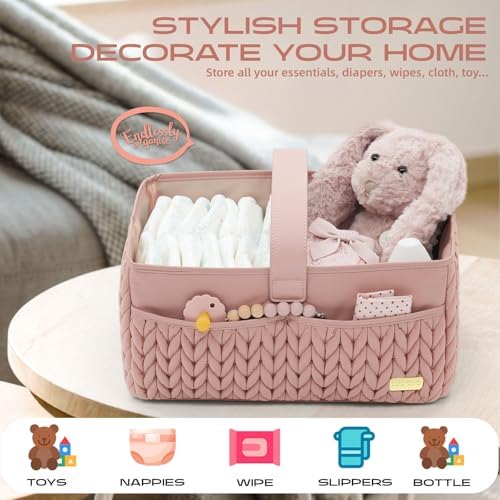LUKJOJO Dusty Rose Diaper Caddy with Handle
