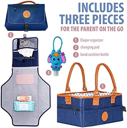 Baby Diaper Caddy Organizer Tote - Felt Leather Baby Blue