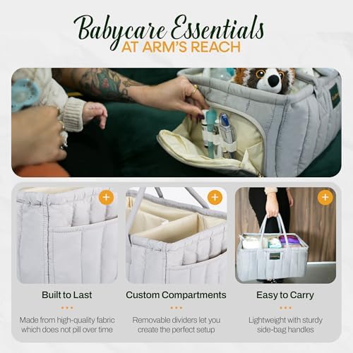 Large Diaper Caddy Organizer with Handle Gray 1
