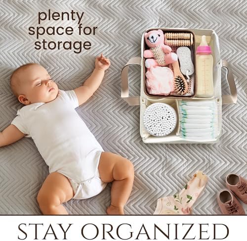 Diaper Caddy with Leather Handle Adjustable Storage
