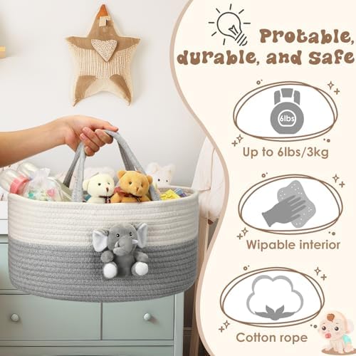 FoldTier Elephant Diaper Caddy Organizer Cart for Nursery