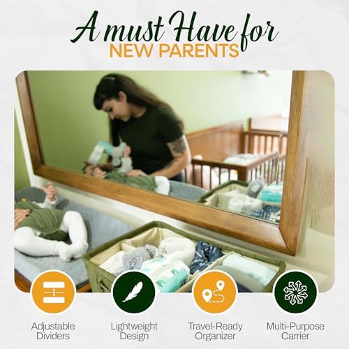 Large Diaper Caddy Organizer with Handle - Deep Olive Green