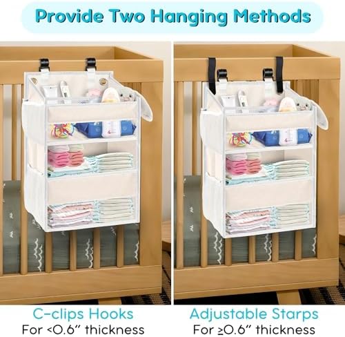 Ofiray-home Hanging Diaper Caddy 2-Tier with Mesh Pockets